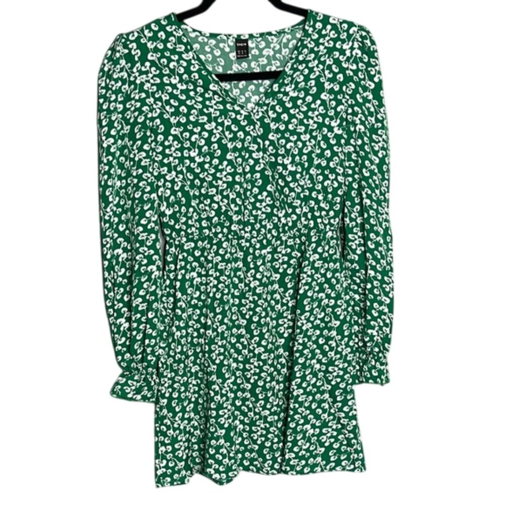 SHEIN Green and White Bishop Sleeve Sundress